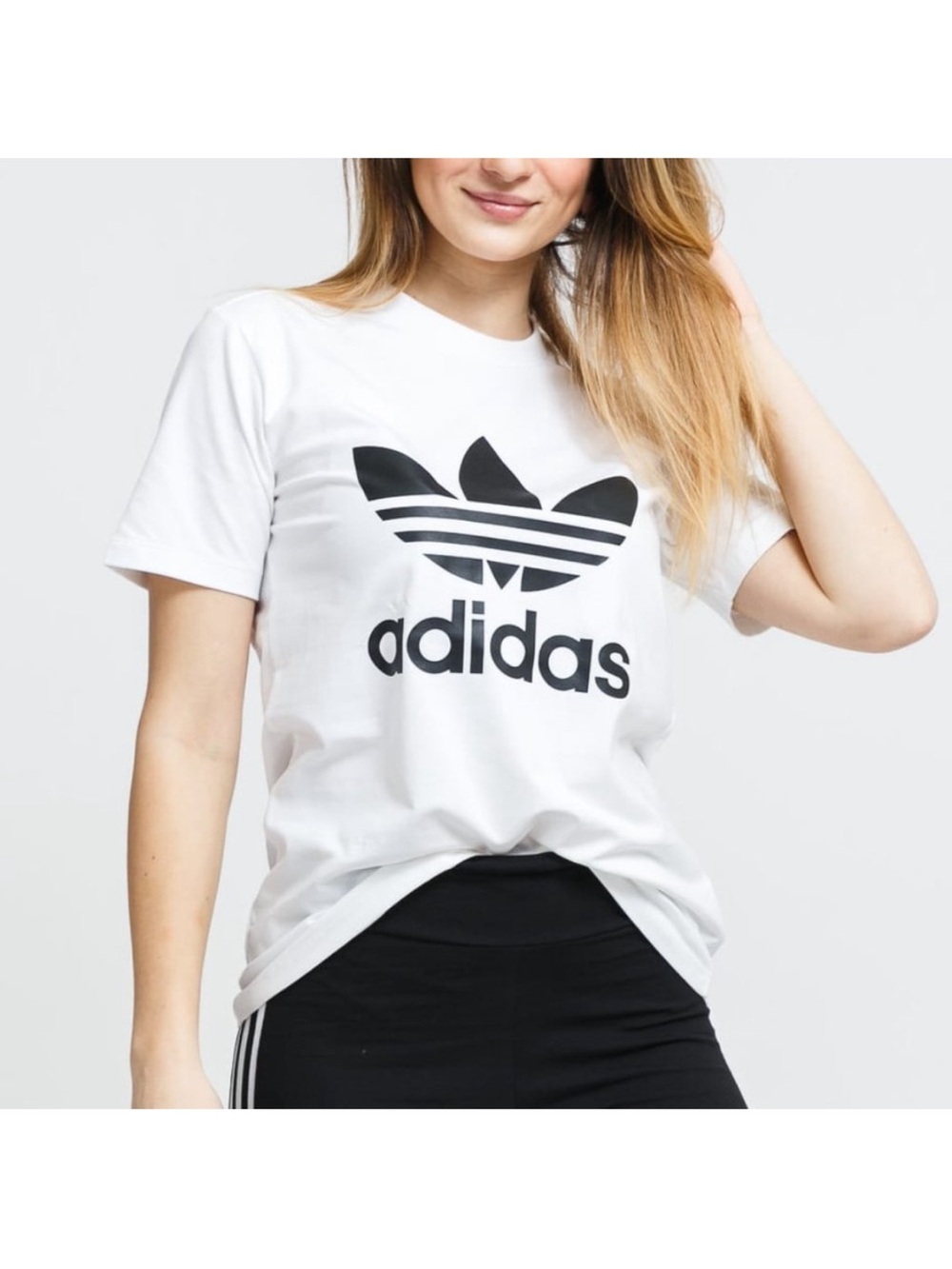 ADIDAS Women’s Trefoil Logo White Tee Short Sleeve Top Athletic Wear Size Med